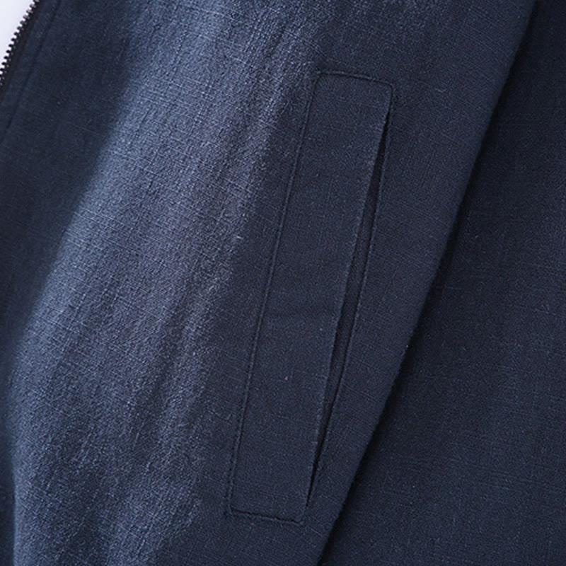 Buddha Stones Winter Zipper Design Stand Collar Men's Cotton Linen Long Sleeve Jacket With Pockets - image 8