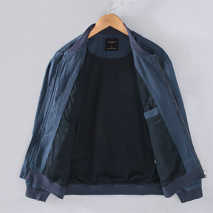 Buddha Stones Winter Zipper Design Stand Collar Men's Cotton Linen Long Sleeve Jacket With Pockets - image 2