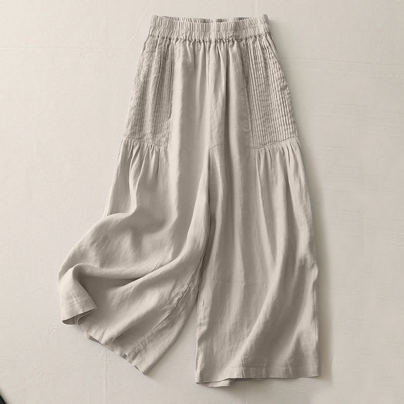Buddha Stones Casual Plain Tucker Pleats Elastic Women's Polyester Wide Leg Pants With Pockets - Tan - US8-10，UK/AU12-14，EU40-42 (2XL) - image 12