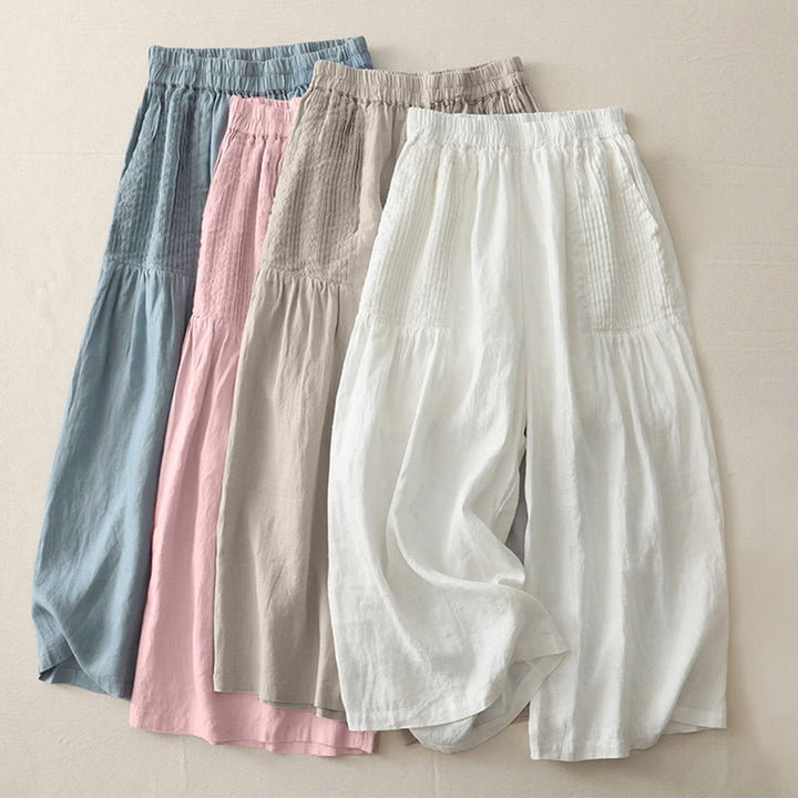 Buddha Stones Casual Plain Tucker Pleats Elastic Women's Polyester Wide Leg Pants With Pockets - image 20