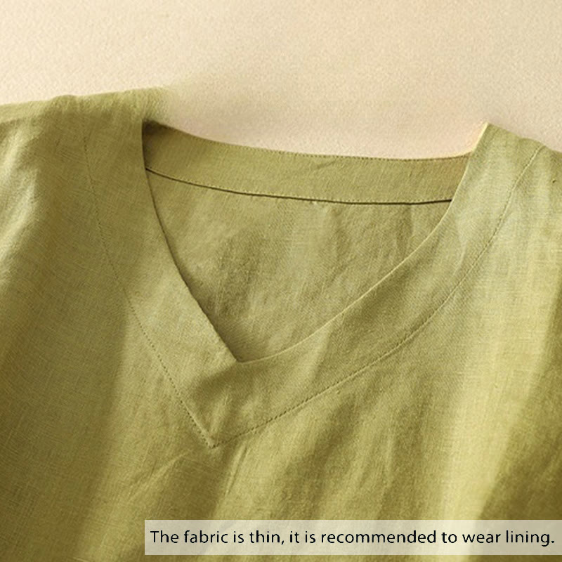 Buddha Stones Summer Casual Plain Women's V-neck Design Half Sleeve T-shirt - image 1