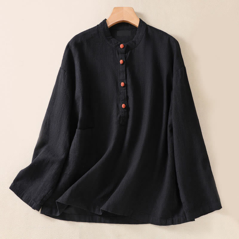 Buddha Stones Casual Buttons Crew Neck Women's Long Sleeve Shirt With Pockets - Black - US8-10，UK/AU12-14，EU40-42 (2XL) - image 9