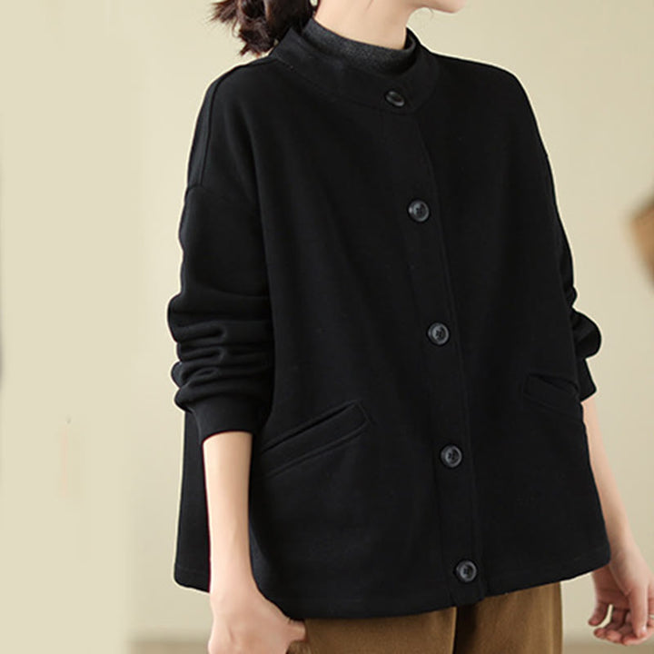 Buddha Stones Solid Color Women's Long Sleeve Jacket With Pockets - image 3