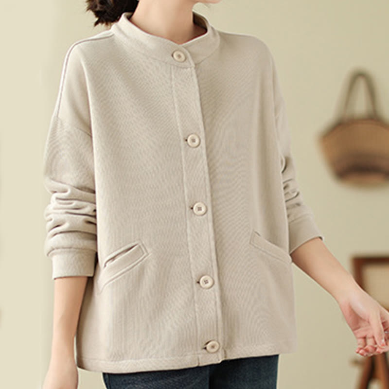 Buddha Stones Solid Color Women's Long Sleeve Jacket With Pockets - image 15