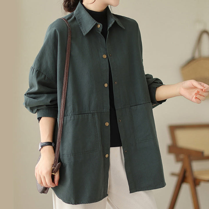 Buddha Stones Casual Solid Color Women's Long Sleeve Jacket With Pockets - image 5