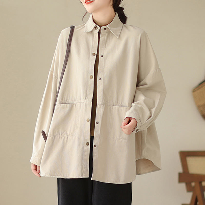Buddha Stones Casual Solid Color Women's Long Sleeve Jacket With Pockets - Beige - US14，UK/AU18，EU46 (2XL) - image 8