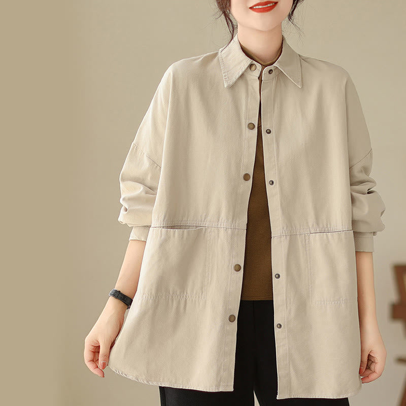 Buddha Stones Casual Solid Color Women's Long Sleeve Jacket With Pockets - image 13