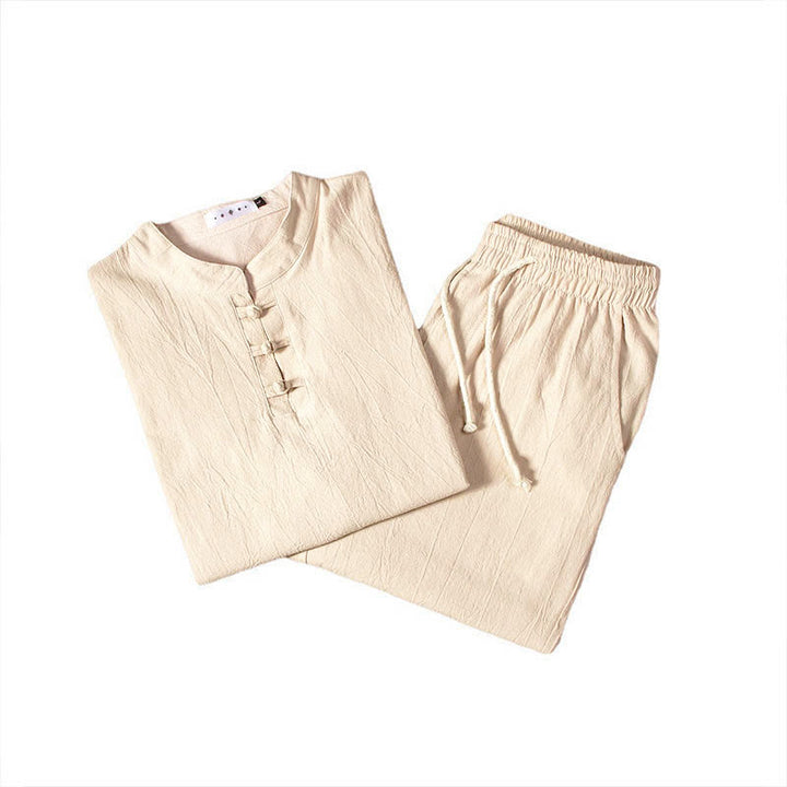 Buddha Stones Pure Color Cotton Linen Long Sleeve Top Pants Clothing Men's Set - image 6