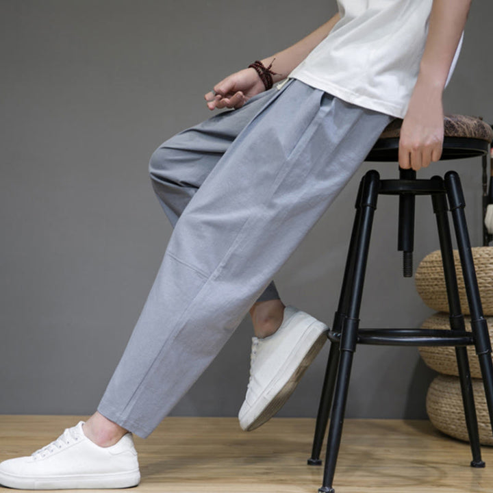 Buddha Stones Casual Pure Color Tapered Design Men's Cotton Linen Drawstring Pants With Pockets - image 20