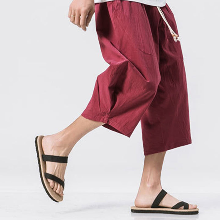 Buddha Stones Summer Casual Simple Plain Design 7-8 Length Men's Drawstring Pants With Pockets - image 6