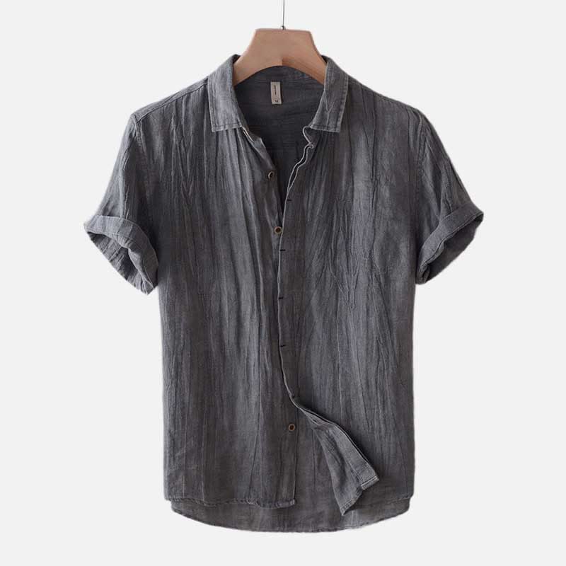 Buddha Stones Men's Shirt Solid Color Lapel Top Short Sleeve Comfy Button Crease Cotton Linen Shirt - Short Sleeve - Gray - US/UK/AU50，EU60 (5XL) - image 4