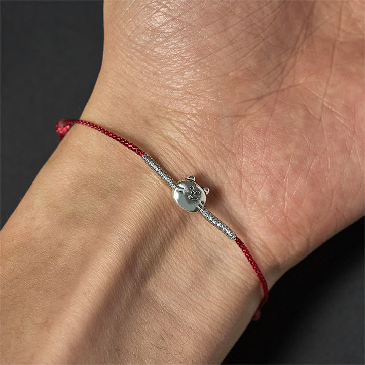 Buddha Stones 925 Sterling Silver Cute Cat Red String Braided Bracelet - image 10