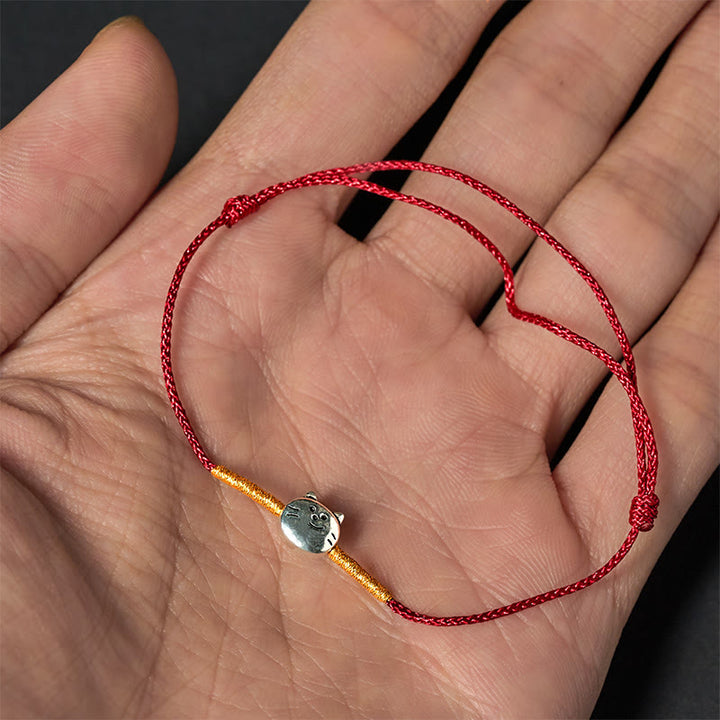 Buddha Stones 925 Sterling Silver Cute Cat Red String Braided Bracelet - image 4