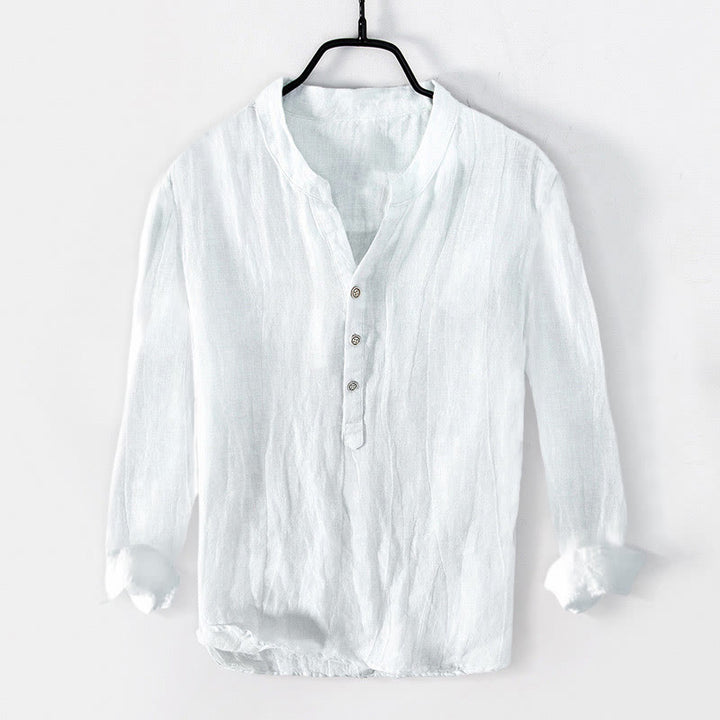 Buddha Stones Solid Color Short Sleeve Half Button Shirt Cotton Linen Men Clothing - Long Sleeve - White - US/UK/AU50，EU60 (5XL) - image 27