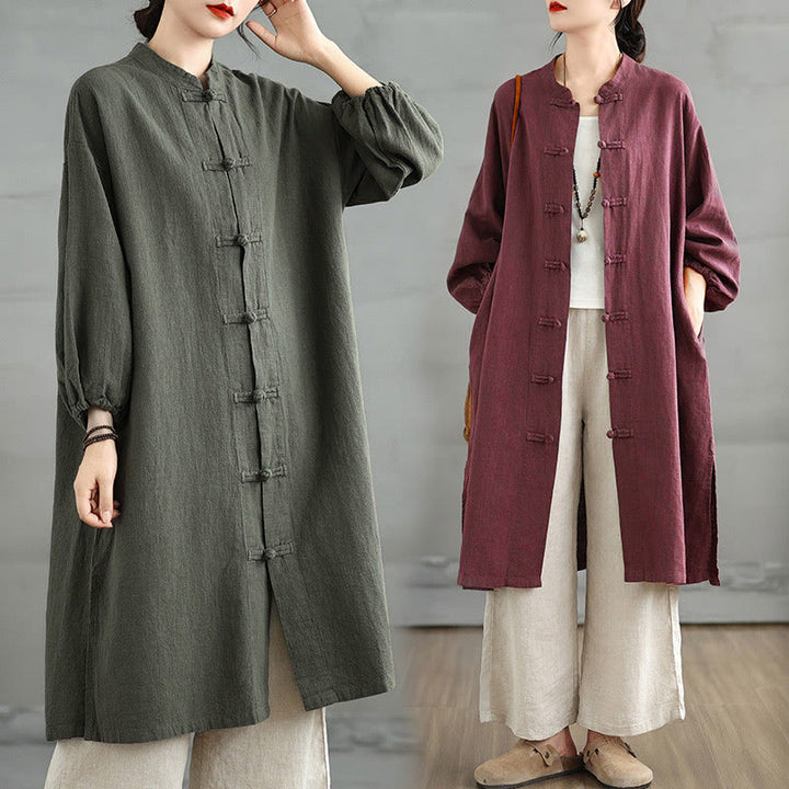 Buddha Stones Casual Frog-button Women's Cotton Linen Coat With Pockets - image 11