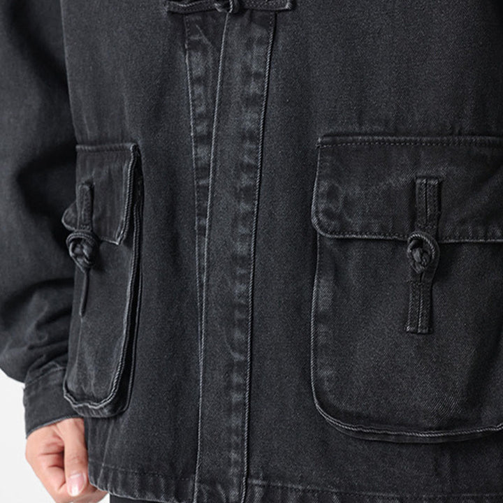 Buddha Stones Denim Button Design Men's Cotton Long Sleeve Jacket With Pockets - image 10