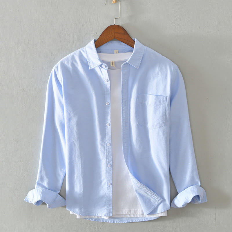Buddha Stones Solid Color Long Sleeve Buttons Down Design Men Cotton Shirt Clothing - LightSkyBlue - US/UK/AU40，EU50 (3XL) - image 27