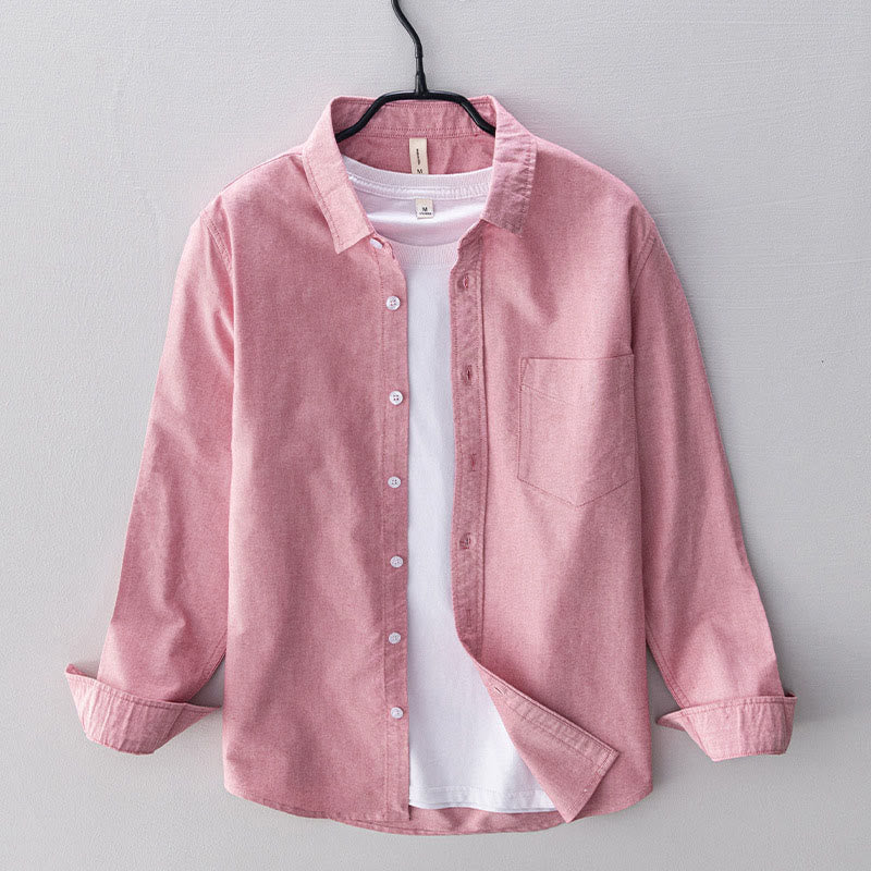 Buddha Stones Solid Color Long Sleeve Buttons Down Design Men Cotton Shirt Clothing - Pink - US/UK/AU40，EU50 (3XL) - image 20