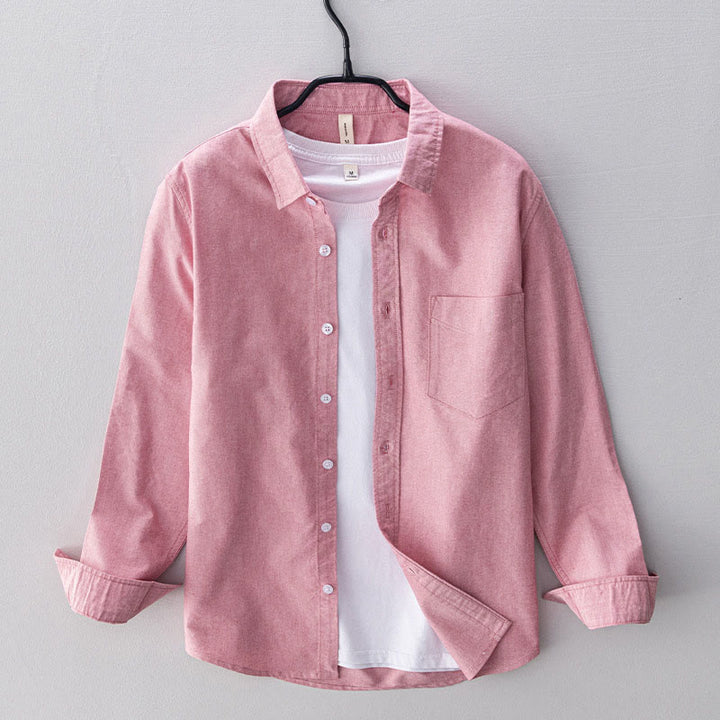 Buddha Stones Solid Color Long Sleeve Buttons Down Design Men Cotton Shirt Clothing - Pink - US/UK/AU40，EU50 (3XL) - image 20