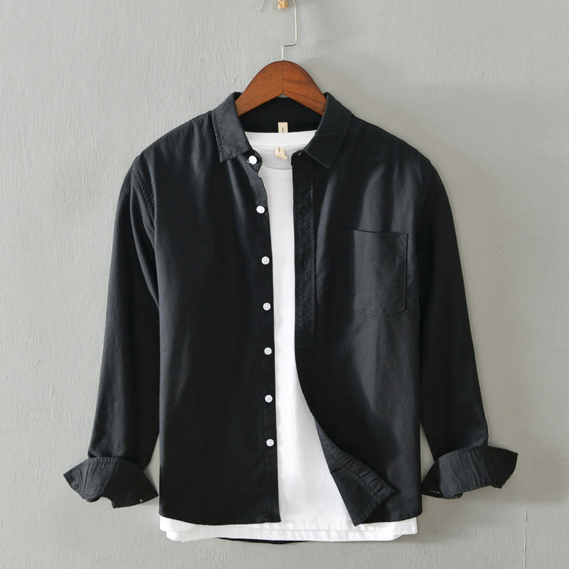 Buddha Stones Solid Color Long Sleeve Buttons Down Design Men Cotton Shirt Clothing - Black - US/UK/AU40，EU50 (3XL) - image 4