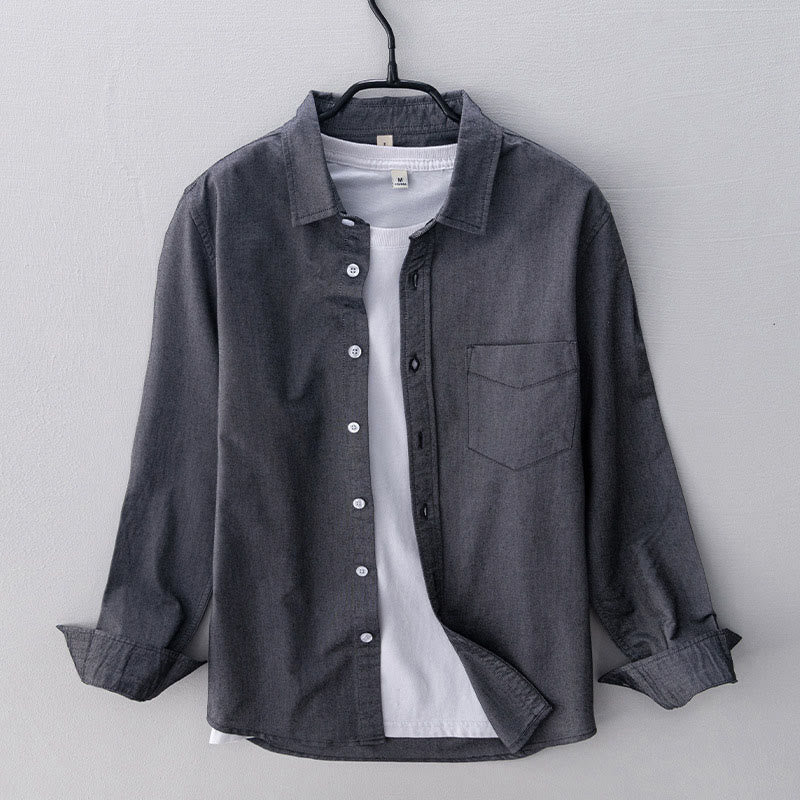 Buddha Stones Solid Color Long Sleeve Buttons Down Design Men Cotton Shirt Clothing - DarkGray - US/UK/AU40，EU50 (3XL) - image 0