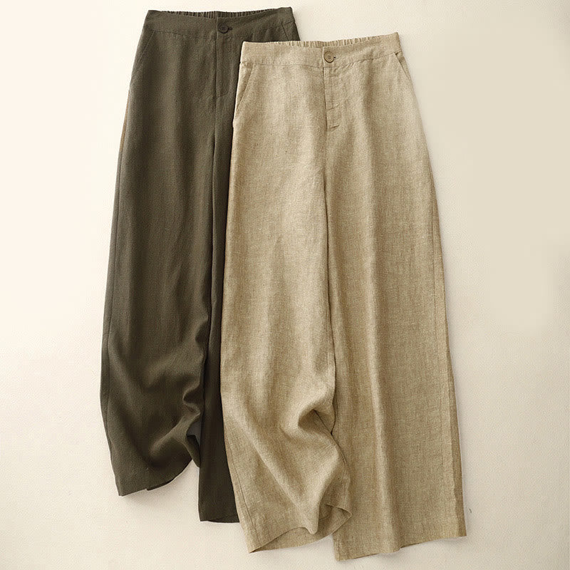 Buddha Stones Casual Plain Women's Elastic Waist  Wide Leg Pants With Pockets - image 0