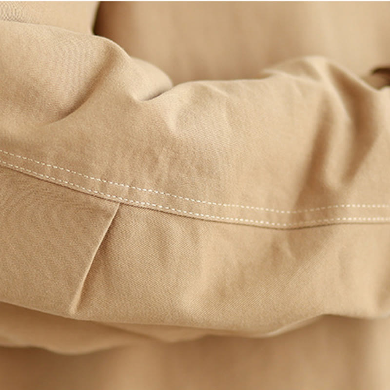 Buddha Stones Plain Lapel Buttons Design Women's Long Sleeve Quilted Cotton Jacket With Pockets - image 9