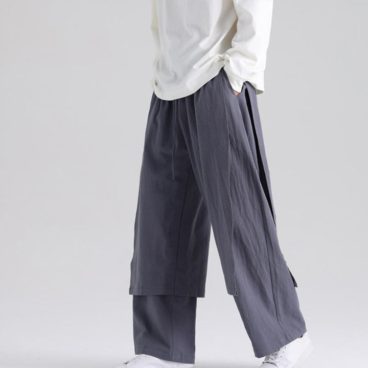 Buddha Stones Plain Patchwork Design Men's Cotton Pants With Pockets - SlateGray - US/UK/AU46，EU56 (5XL) - image 0