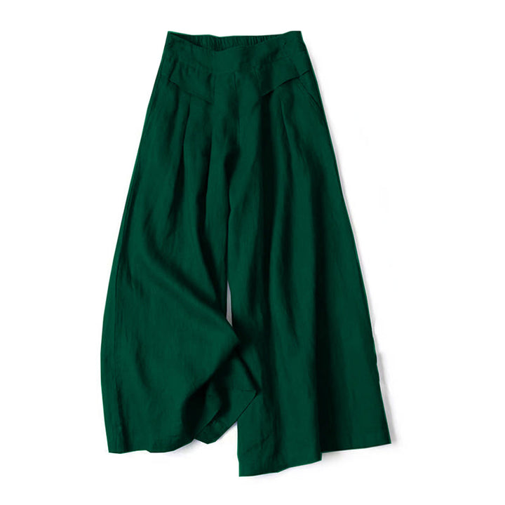 Buddha Stones Plain Color Cotton Linen High Waist Wide Leg Pants With Pockets - DarkGreen - US16，UK/AU20，EU48 (3XL) - image 19