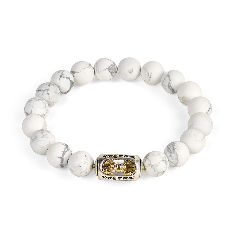 Buddha Stones Natural White Turquoise Bead Om Mani Padme Hum Blessing Bracelet - image 4
