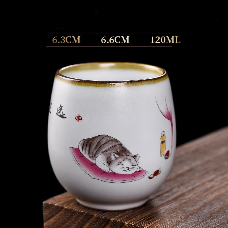 Buddha Stones Cute Lying Cat Branches Teacup Kung Fu Tea Cup - Lying Cat & Blanket 6.3cm*6.6cm*120ml - image 11