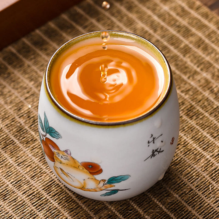 Buddha Stones Cute Lying Cat Branches Teacup Kung Fu Tea Cup - image 5