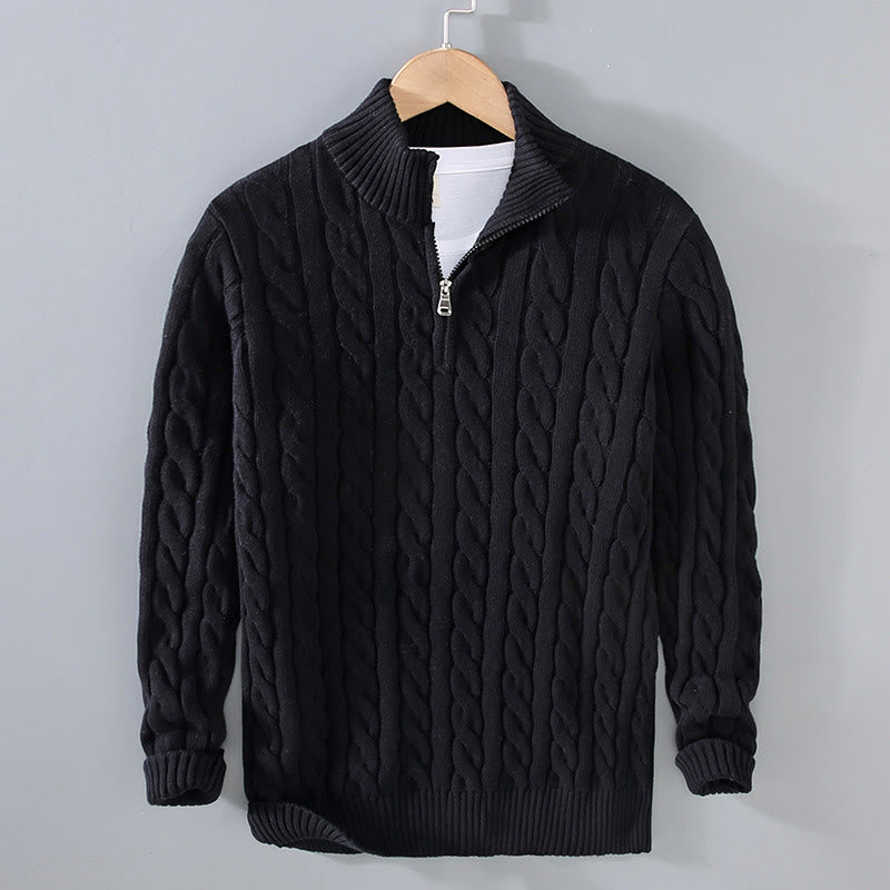 Buddha Stones Winter Textured High Neck Zipper Design Men's Long Sleeve Cotton Sweater - Black - US/UK/AU42，EU52 (3XL) - image 0