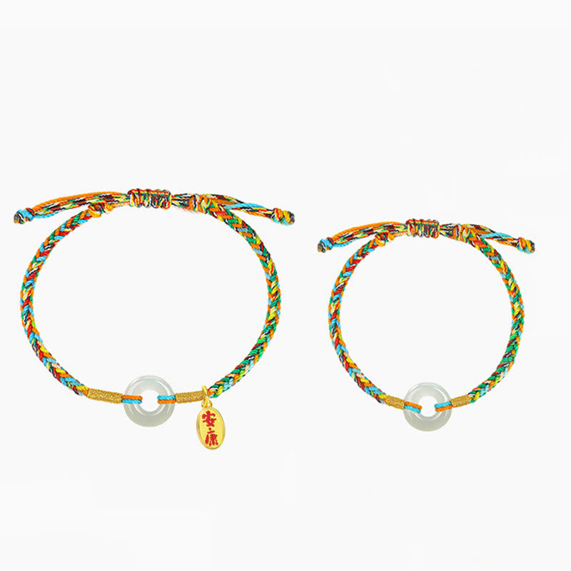Buddha Stones Handmade Peace Buckle Jade Prosperity 925 Sterling Silver Colorful Rope Bracelet - image 8