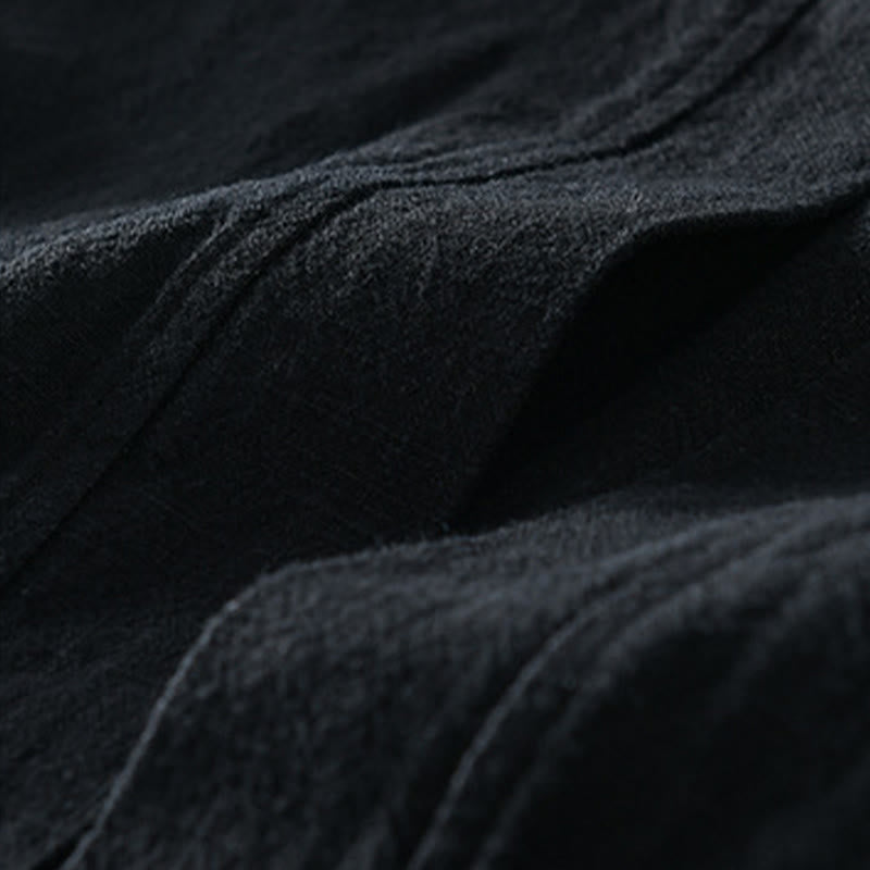 Buddha Stones Simple Long Sleeve Open Front Ramie Cotton Men's Shirts With Pockets - image 15