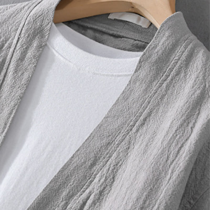 Buddha Stones Simple Long Sleeve Open Front Ramie Cotton Men's Shirts With Pockets - image 5