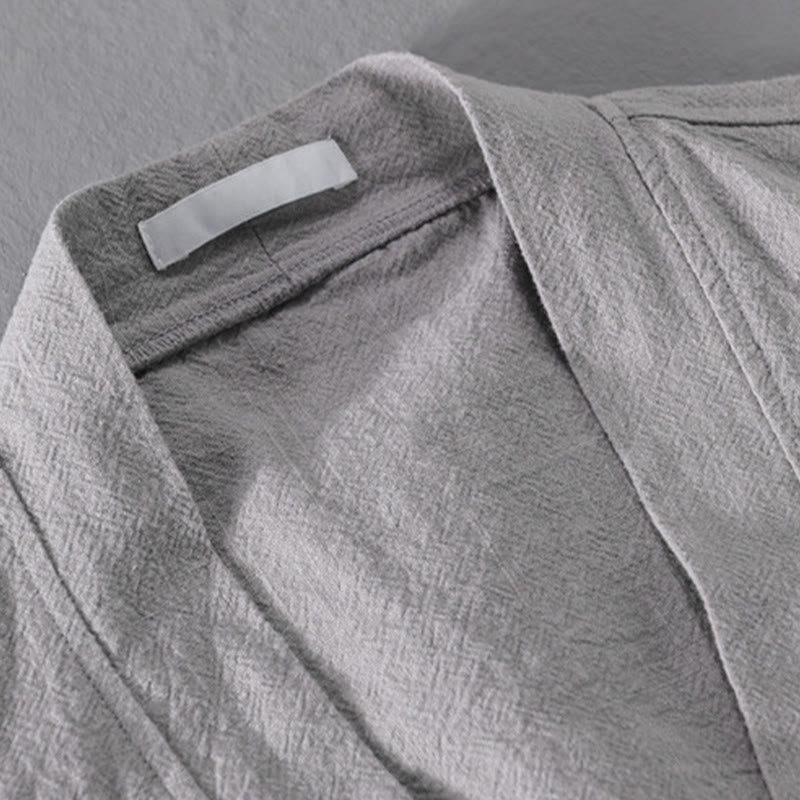 Buddha Stones Simple Long Sleeve Open Front Ramie Cotton Men's Shirts With Pockets - image 4