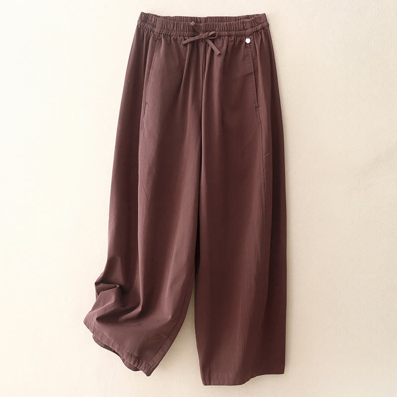 Buddha Stones Plain 7-8 Length Women's Harem Cotton Pants With Pockets - DarkRed - US8-10，UK/AU12-14，EU40-42 (2XL) - image 5