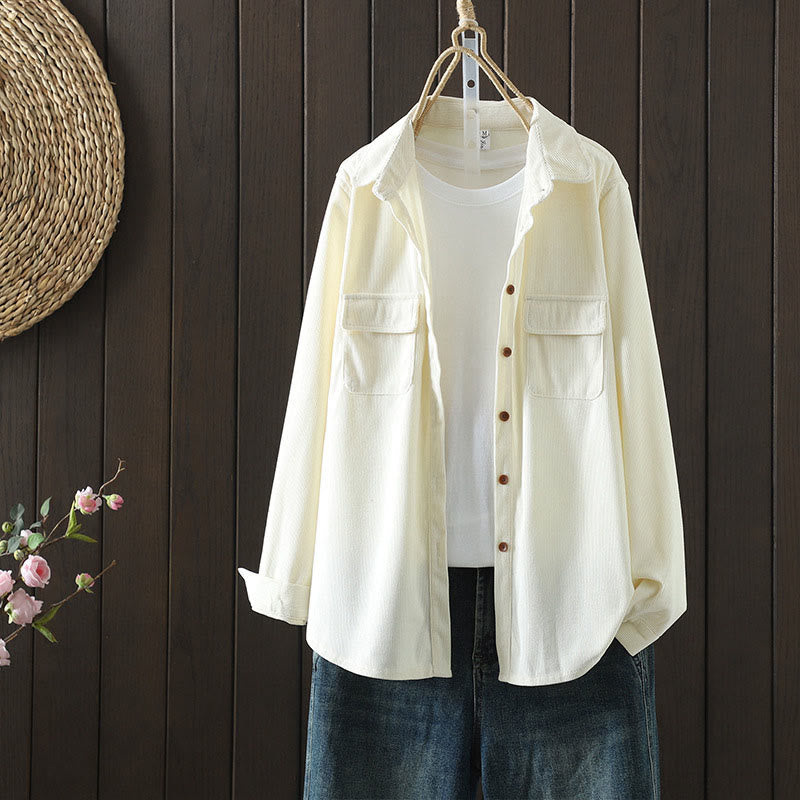 Buddha Stones Corduroy Women's Cotton Long Sleeve Jacket With Pockets - LightYellow - US8-10，UK/AU12-14，EU40-42 (2XL) - image 24