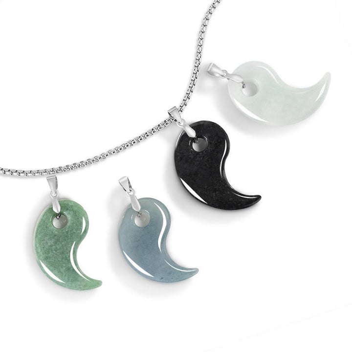 Buddha Stones Teardrop Design Jade Titanium Steel Chain Necklace Luck Pendant - image 10