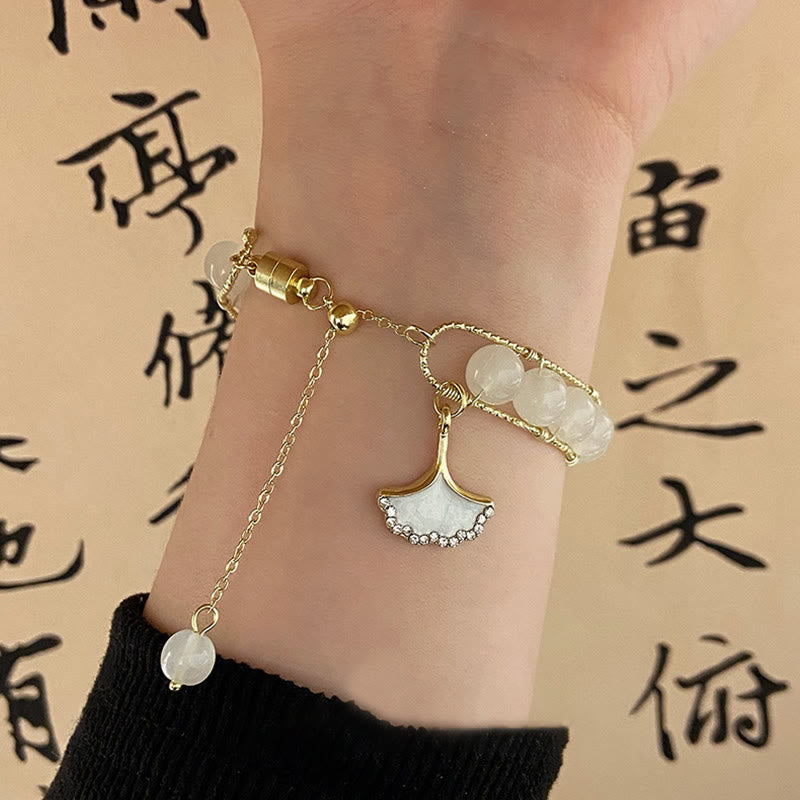 Buddha Stones Ginkgo Leaf Jade Bead Luck Bracelet - Jade(Prosperity♥Abundance) - image 0