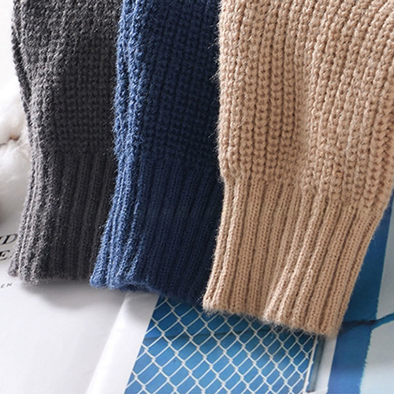 Buddha Stones Winter Solid Color Zipper Knit Cardigan Men's Long Sleeve Cotton Jacket With Pockets - image 19