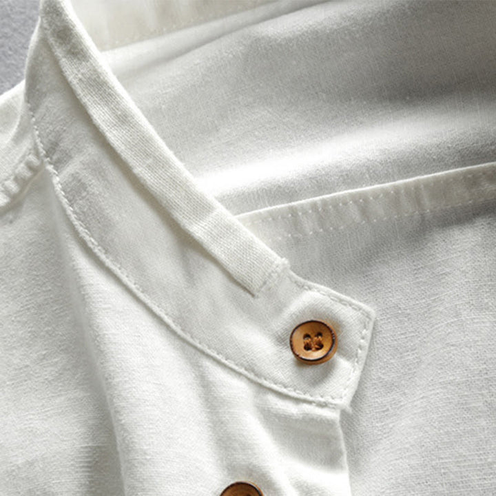 Buddha Stones Slim Fit Design Stand Collar Crew Neck Cotton Linen Men's Long Sleeve Shirt - image 6