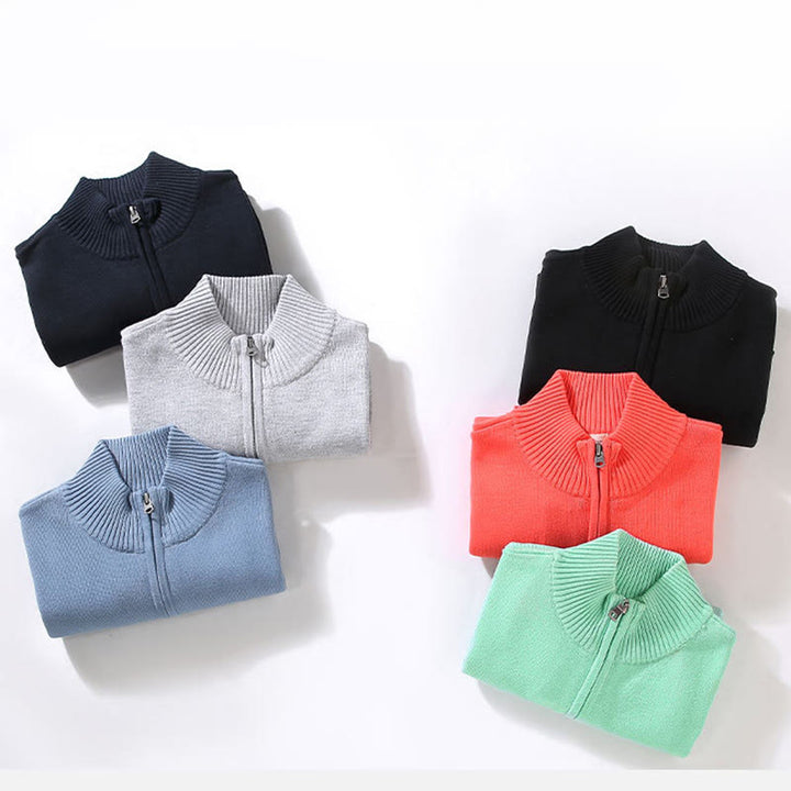 Buddha Stones Ribbed Solid Color Hem Design Men's Mock Neck Long Sleeve Pure Cotton Sweater - image 18