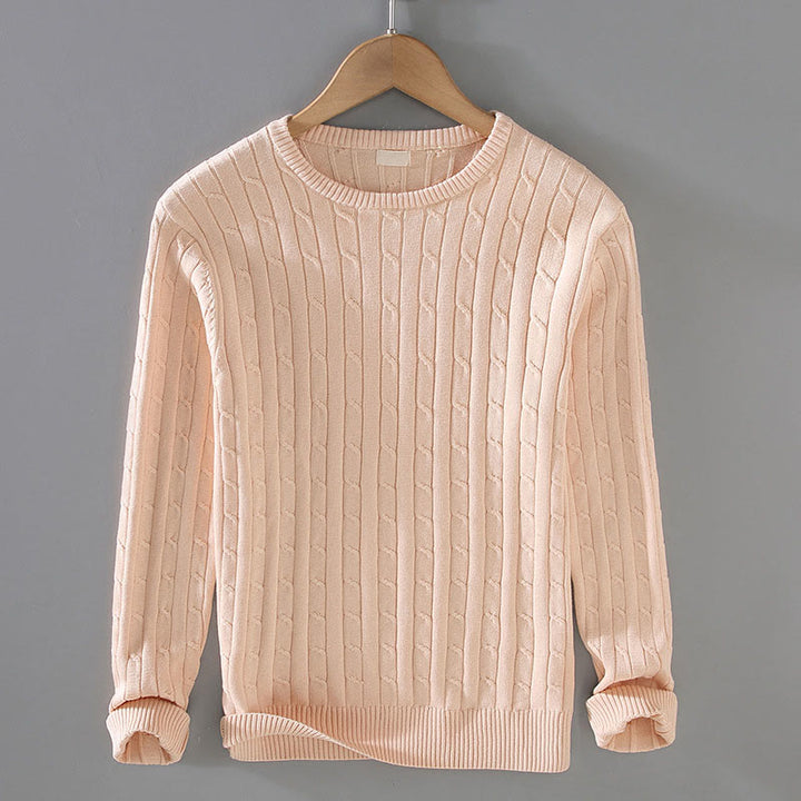 Buddha Stones Cable Knit Design Men's Crew Neck Long Sleeve Pure Cotton Sweater - Moccasin - US/UK/AU42，EU52 (3XL) - image 2
