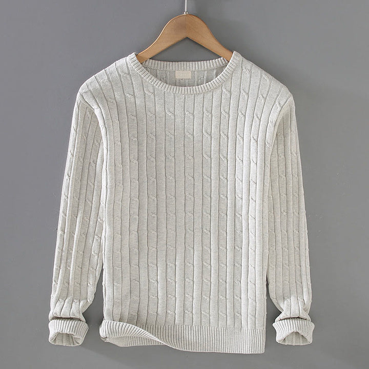 Buddha Stones Cable Knit Design Men's Crew Neck Long Sleeve Pure Cotton Sweater - Linen - US/UK/AU42，EU52 (3XL) - image 5
