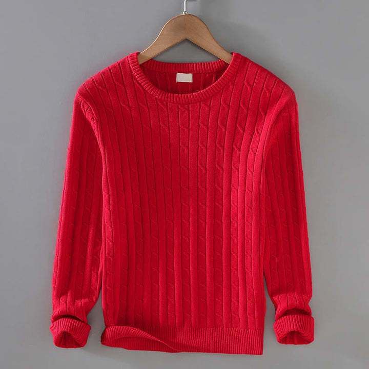 Buddha Stones Cable Knit Design Men's Crew Neck Long Sleeve Pure Cotton Sweater - Red - US/UK/AU42，EU52 (3XL) - image 1