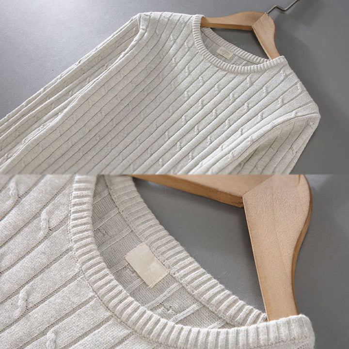 Buddha Stones Cable Knit Design Men's Crew Neck Long Sleeve Pure Cotton Sweater - image 8