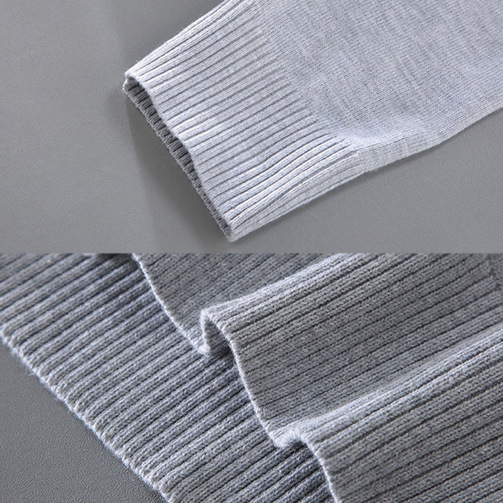 Buddha Stones Solid Color V-Neck Cotton Simple Design Men's Long Sleeve Sweater - image 6