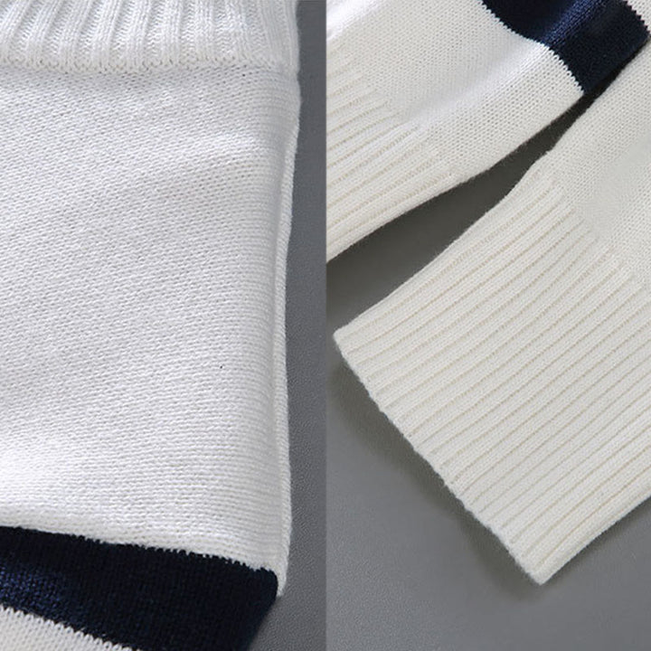 Buddha Stones Color Contrast Striped Half Zipper Design Cotton Men's Long Sleeve Sweater - image 8